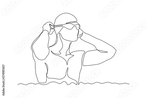 Continuous single one line drawing art of swimming athlete man portrait close up. Vector illustration of healthy sport lifestyle