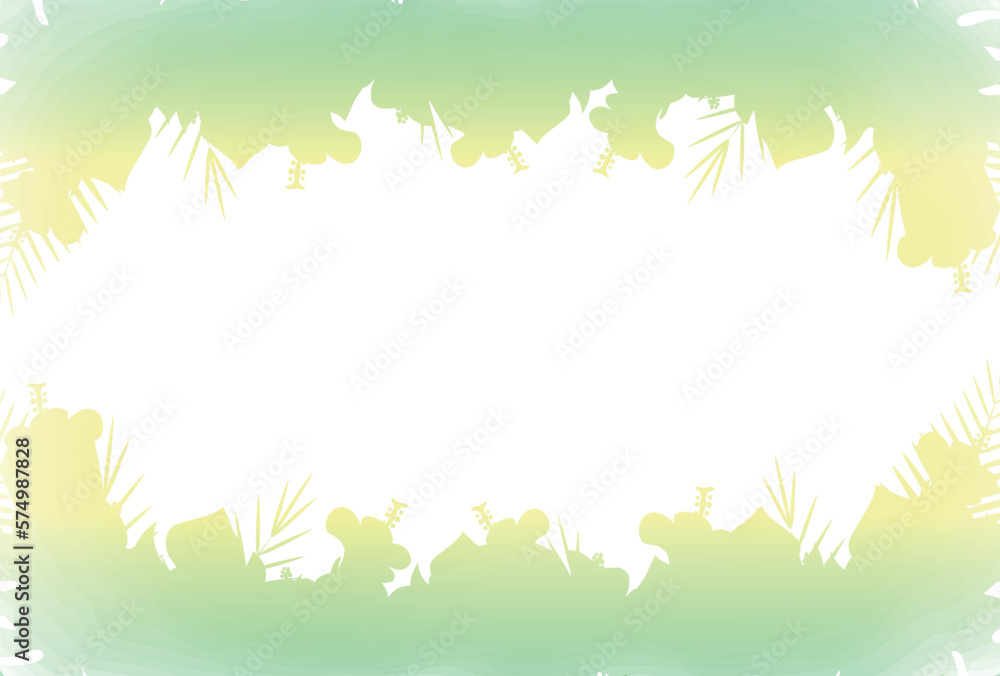 Obraz premium 手描きのモンステラなどの夏の植物シルエットフレーム