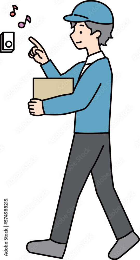 チャイムを鳴らす配達員のイラスト