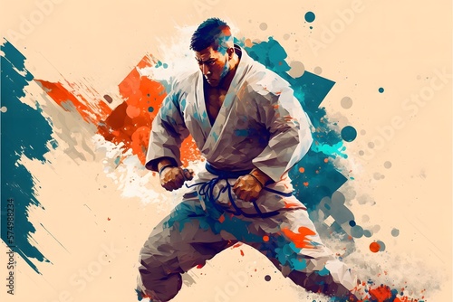 Graphic poster of a judo karate fighter on a vintage background