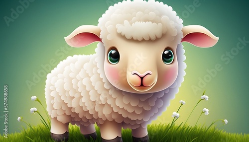 Cartoon cute Easter lamb. Generative Ai. photo