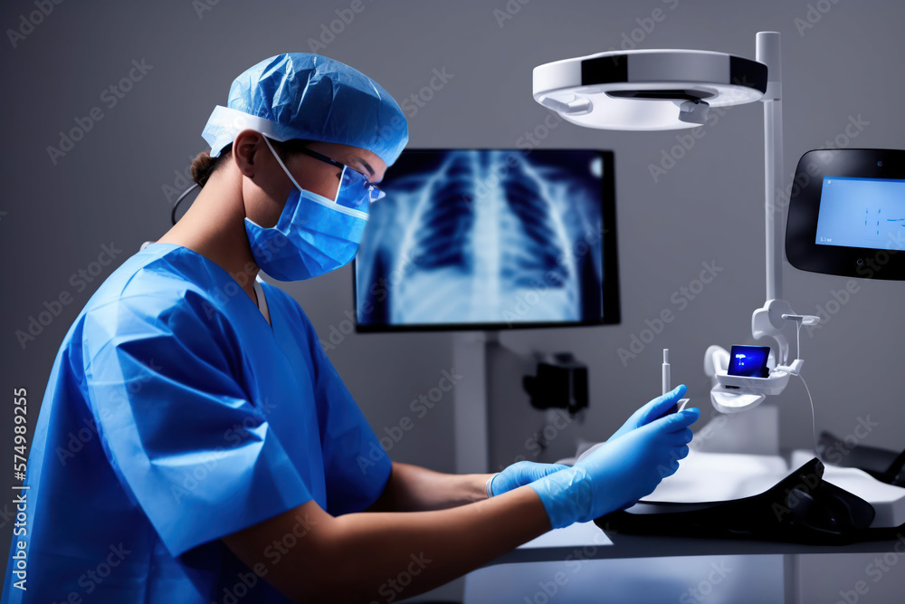 Candid photo of a female medical healthcare professional using imaging