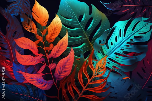 Tropical leaves background Generative AI