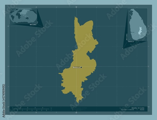 Badulla, Sri Lanka. Solid. Labelled points of cities photo