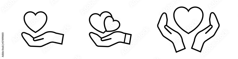 Heart in hand icons set. Hands holding. Love icon. Health, medicine symbol. Heart in hand icons set. Hands holding. Love icon. Health, medicine symbol.