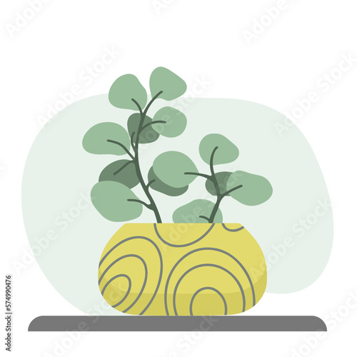 Vector isolated houseplant in yellow flower pot