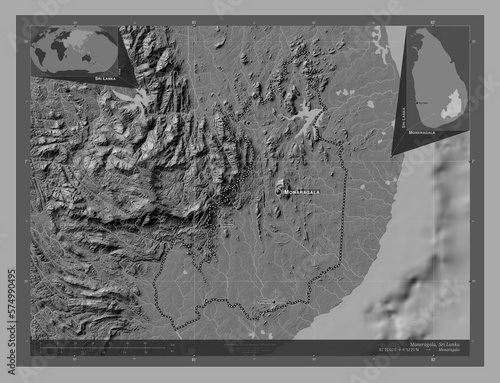 Moneragala, Sri Lanka. Bilevel. Labelled points of cities photo