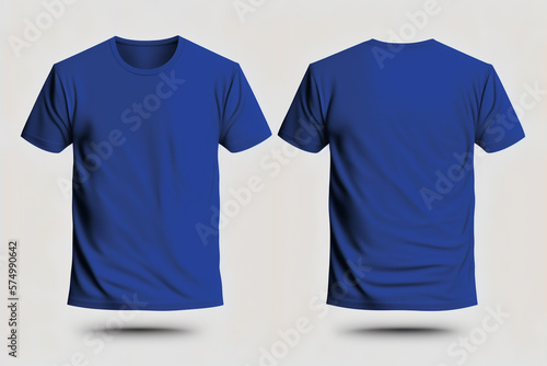 Mockup of a blank royal blue tshirt front and back isolated on white background. Generative Ai