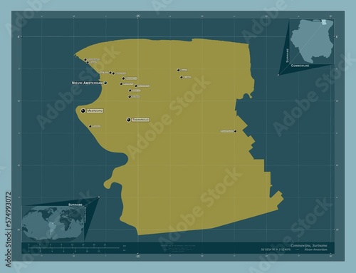 Commewijne, Suriname. Solid. Labelled points of cities photo