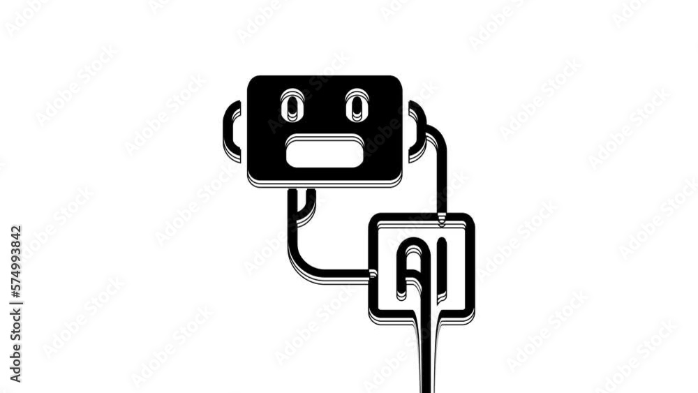 Black Artificial intelligence robot icon isolated on white background. Machine learning, cloud computing. 4K Video motion graphic animation Black Artificial intelligence robot icon isolated on white background. Machine learning, cloud computing. 4K Video motion graphic animation