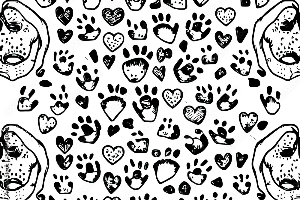Seamless Lion pattern, Lion pawprint and bones. Lion texture. Hand drawn vector illustration in doodle style on white background, realistic. Generative Ai Seamless Lion pattern, Lion pawprint and bones. Lion texture. Hand drawn vector illustration in doodle style on white background, realistic. Generative Ai