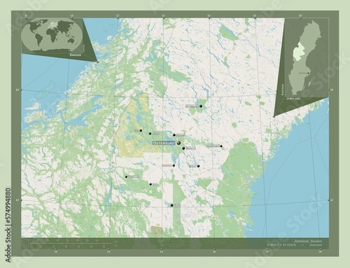 Jamtland, Sweden. OSM. Labelled points of cities
