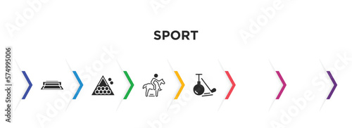sport filled icons with infographic template. glyph icons such as tennis court, snooker, polo sport, diving sport, cycling, tumbling vector.