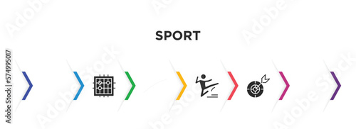 sport filled icons with infographic template. glyph icons such as unicycling hockey, go game, sport goggles, kung fu, judo, dart board vector.