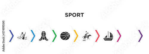 sport filled icons with infographic template. glyph icons such as aerobics, canoe sport, kendo, handball, horseball, sailboat sport vector.