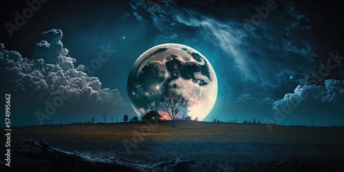 A full moon illuminating the night sky as a backdrop for a horror concept, Generative AI