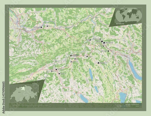 Aargau, Switzerland. OSM. Labelled points of cities photo