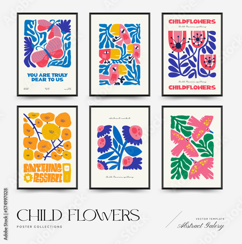 Abstract floral posters template. Modern trendy Matisse minimal style. Pink and yellow colors. Hand drawn design for wallpaper, wall decor, print, postcard, cover, template, banner. 