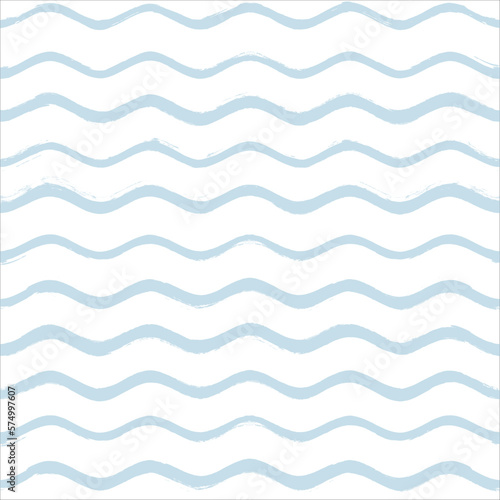 Seamless Wave Pattern, Hand drawn water sea vector background. Wavy beach print, curly grunge paint lines, watercolor illustration
