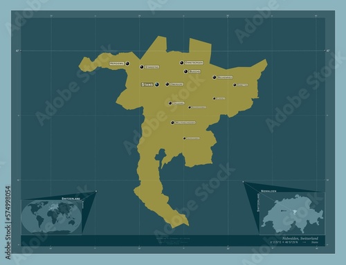 Nidwalden, Switzerland. Solid. Labelled points of cities photo