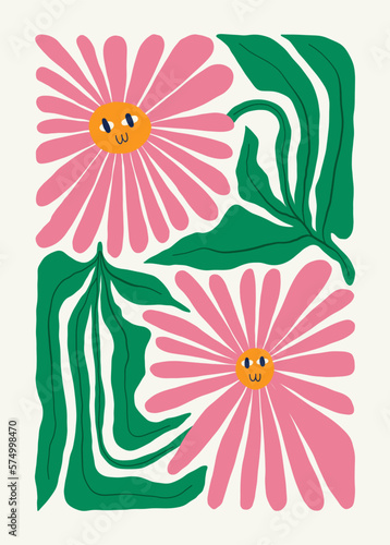 Floral abstract elements. Botanical composition. Modern trendy Matisse minimal style. Floral poster, invite. Vector arrangements for greeting card or invitation design