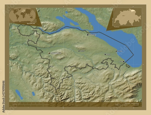 Thurgau, Switzerland. Physical. Labelled points of cities