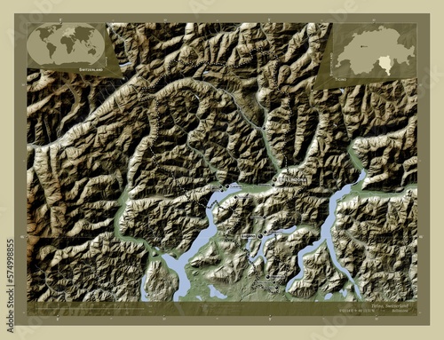 Ticino, Switzerland. Labelled points of cities