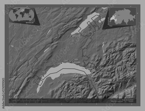 Vaud, Switzerland. Bilevel. Labelled points of cities