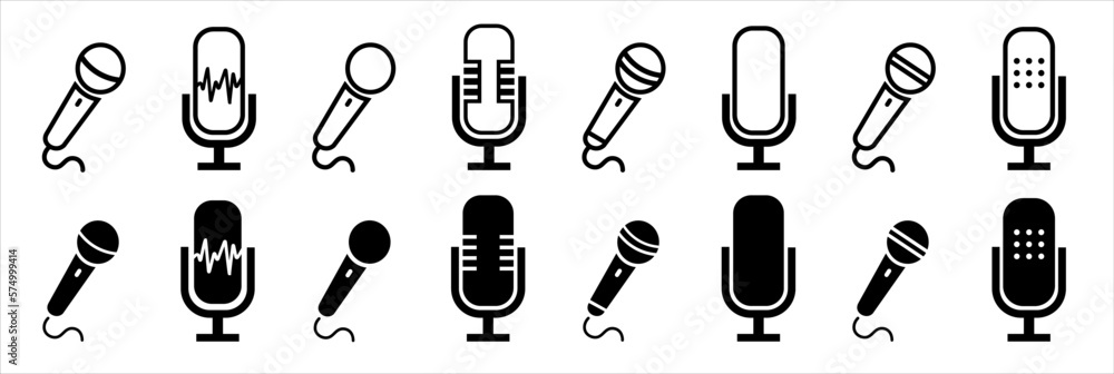 Microphone icon set. Different microphone collection Microphone icon set. Different microphone collection