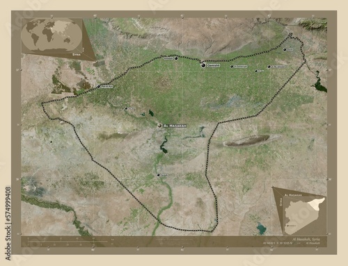 Al Hasakah, Syria. High-res satellite. Labelled points of cities photo