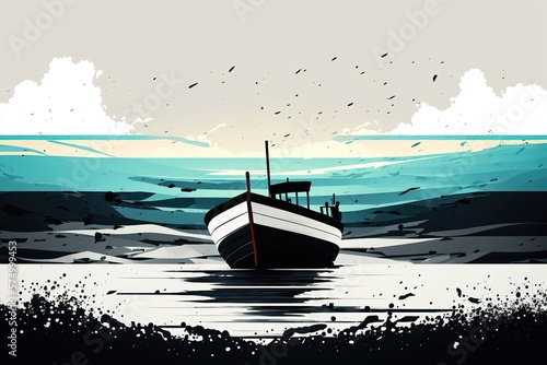 Boat on the sea illustration. Generative AI 