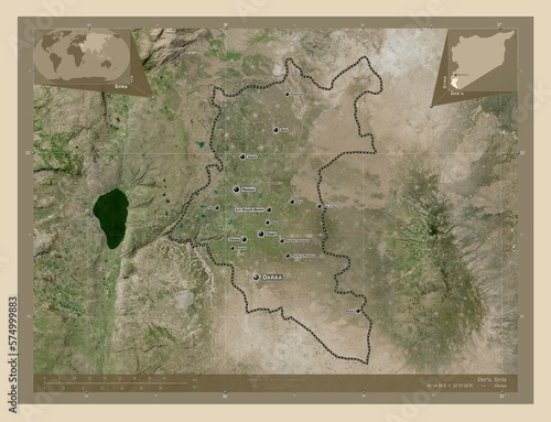 Fotomural Dar`a, Syria. High-res satellite. Labelled points of cities