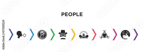 people filled icons with infographic template. glyph icons such as cough, no racism, zorro, grace, round table, kidnapping vector.