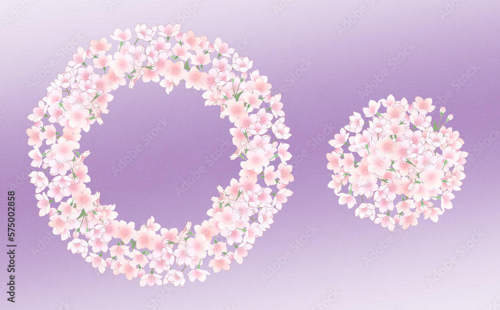 満開の桜のリース -パープル背景-