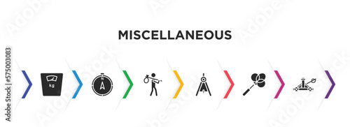 miscellaneous filled icons with infographic template. glyph icons such as body weight, compass pointing north, refugee, school compass, carpet beater, catapult vector.