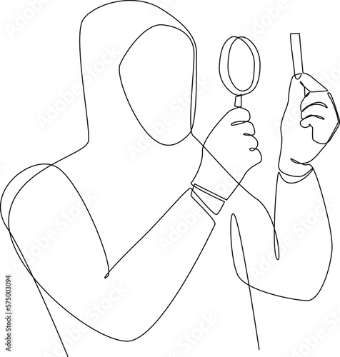 Continuous one line drawing scientist doing some research. laboratory activity concept. Single line draw design vector graphic illustration.