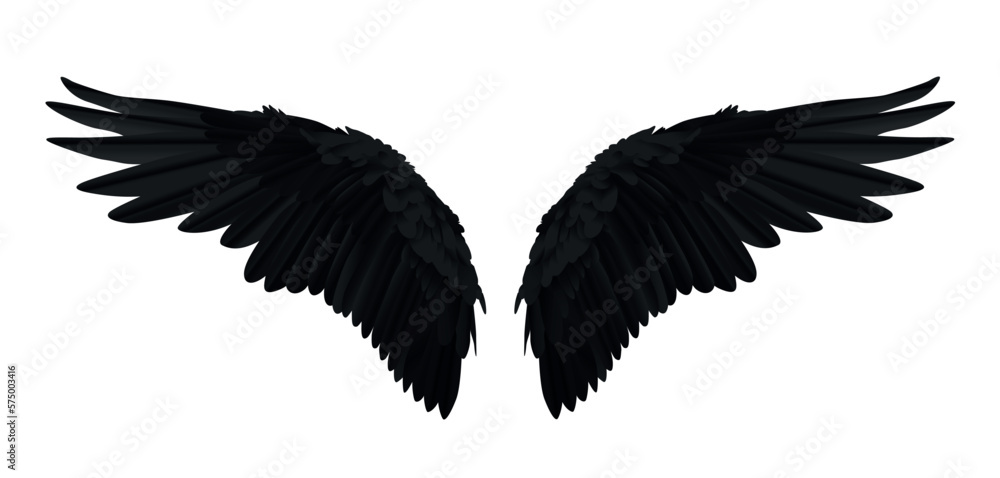 Pair of black realistic wings on white background vector illustration ...