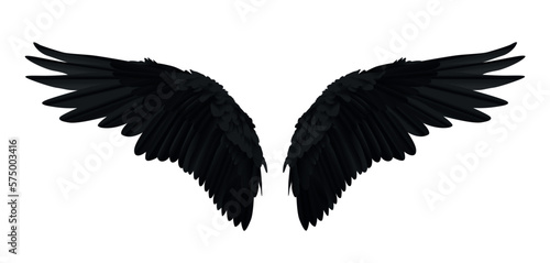 Valokuvatapetti Pair of black realistic wings on white background vector illustration