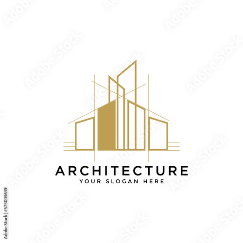 creative architecture logo template with business card design. premium vector
