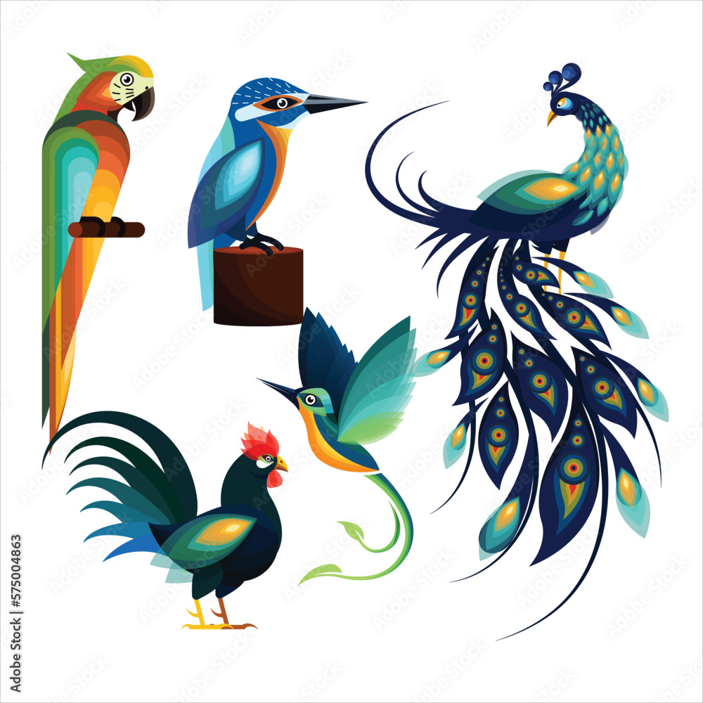 Obraz premium birds on a branch.set of birds