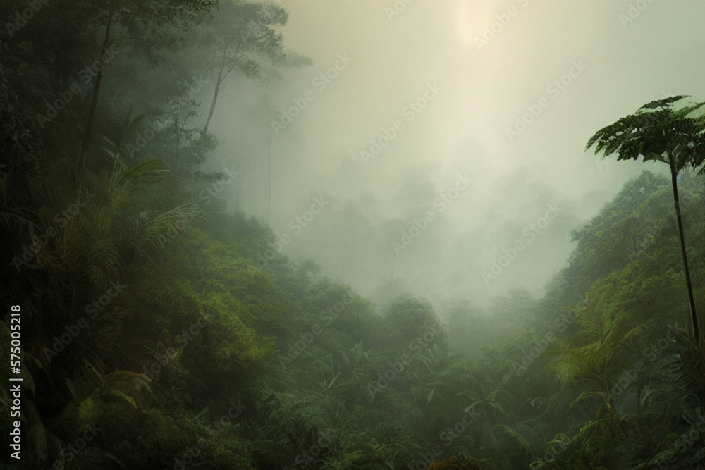 Obraz premium misty morning in the rain forest