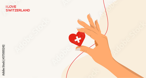 I love Switzerland. Love Swiss emblem with heart in national flag color. Heart with Swiss flag icon.
Love Switzerland. vector illustration.