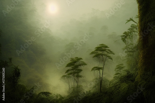 misty morning in the rain forest © Ewerton