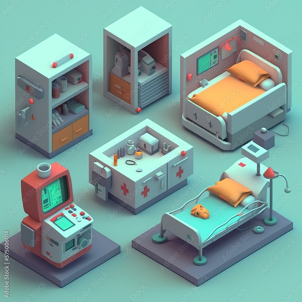 Isometric hospital room and equipment