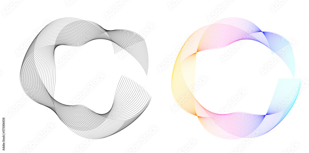Design elements. Wave of many purple lines circle ring. Abstract vertical wavy stripes on white background isolated. Vector illustration EPS 10. Colourful waves with lines created using Blend Tool Design elements. Wave of many purple lines circle ring. Abstract vertical wavy stripes on white background isolated. Vector illustration EPS 10. Colourful waves with lines created using Blend Tool