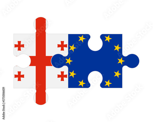 Puzzle of flags of Georgia and European Union, vector
