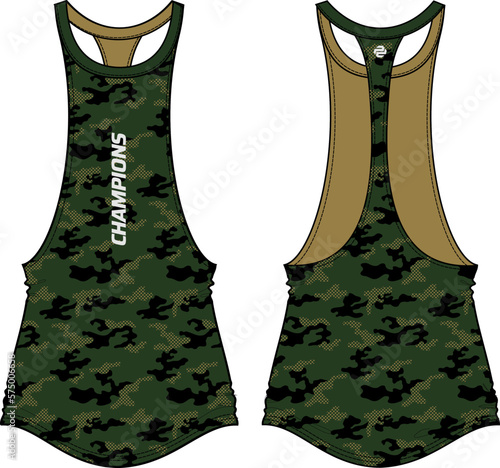Sleeveless slashed muscle vest tank top, Workout Bodybuilding vest design flat sketch illustration template, Gym Singlet top sports jersey concept with front and back view for Men and women.