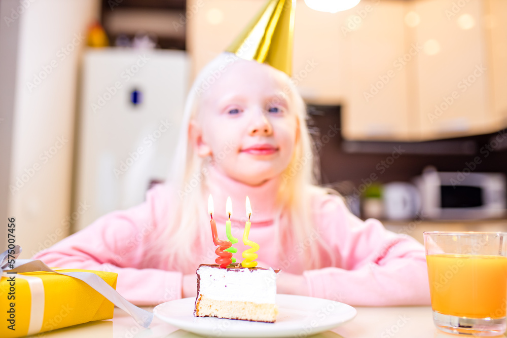Little girl celebrate Happy Birthday Party in kitchen at home Little girl celebrate Happy Birthday Party in kitchen at home