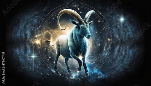 Capricornus zodiac sign, with magical light in space