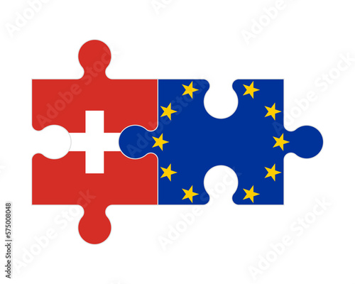 Puzzle of flags of Switzerland and European Union, vector